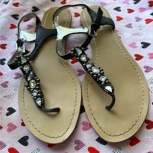 Elegant Black Sandals with Rhinestone Detailing